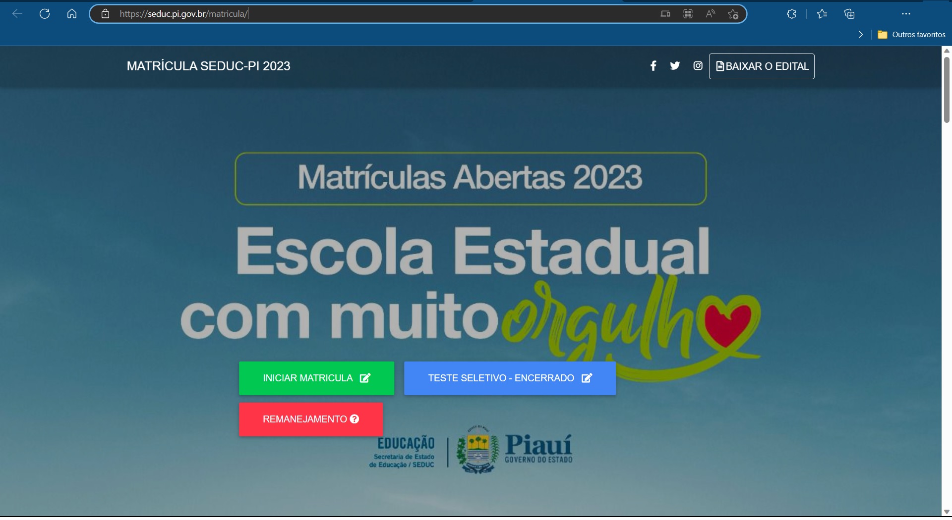 Matrícula rede estadual de ensino do Piauí 