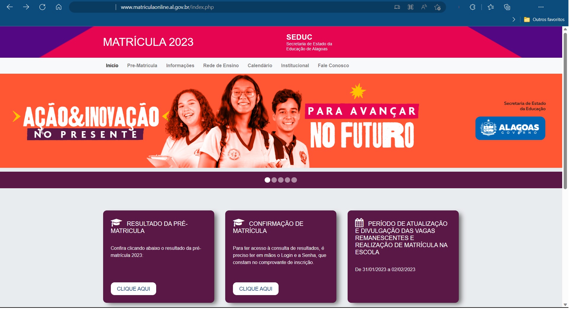 Portal Matrícula Online da rede estadual de ensino do Alagoas 