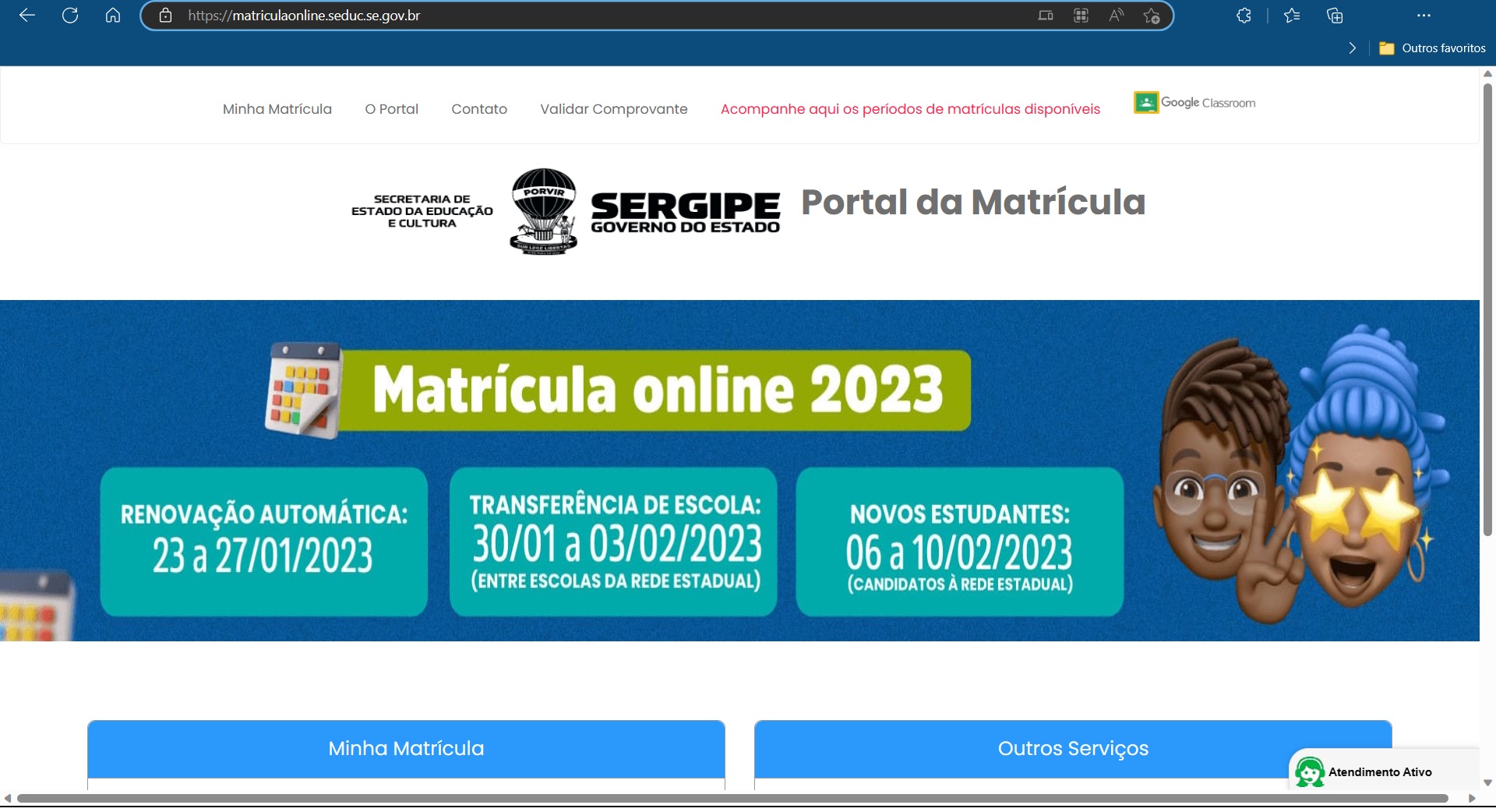 Portal Matrícula Online da Seduc de Sergipe 