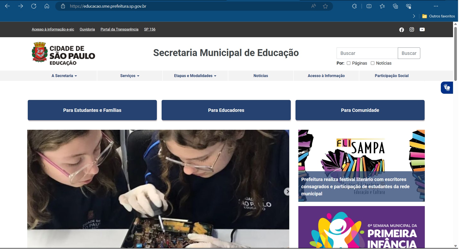 Portal da Secretaria Municipal da Educação de São Paulo 