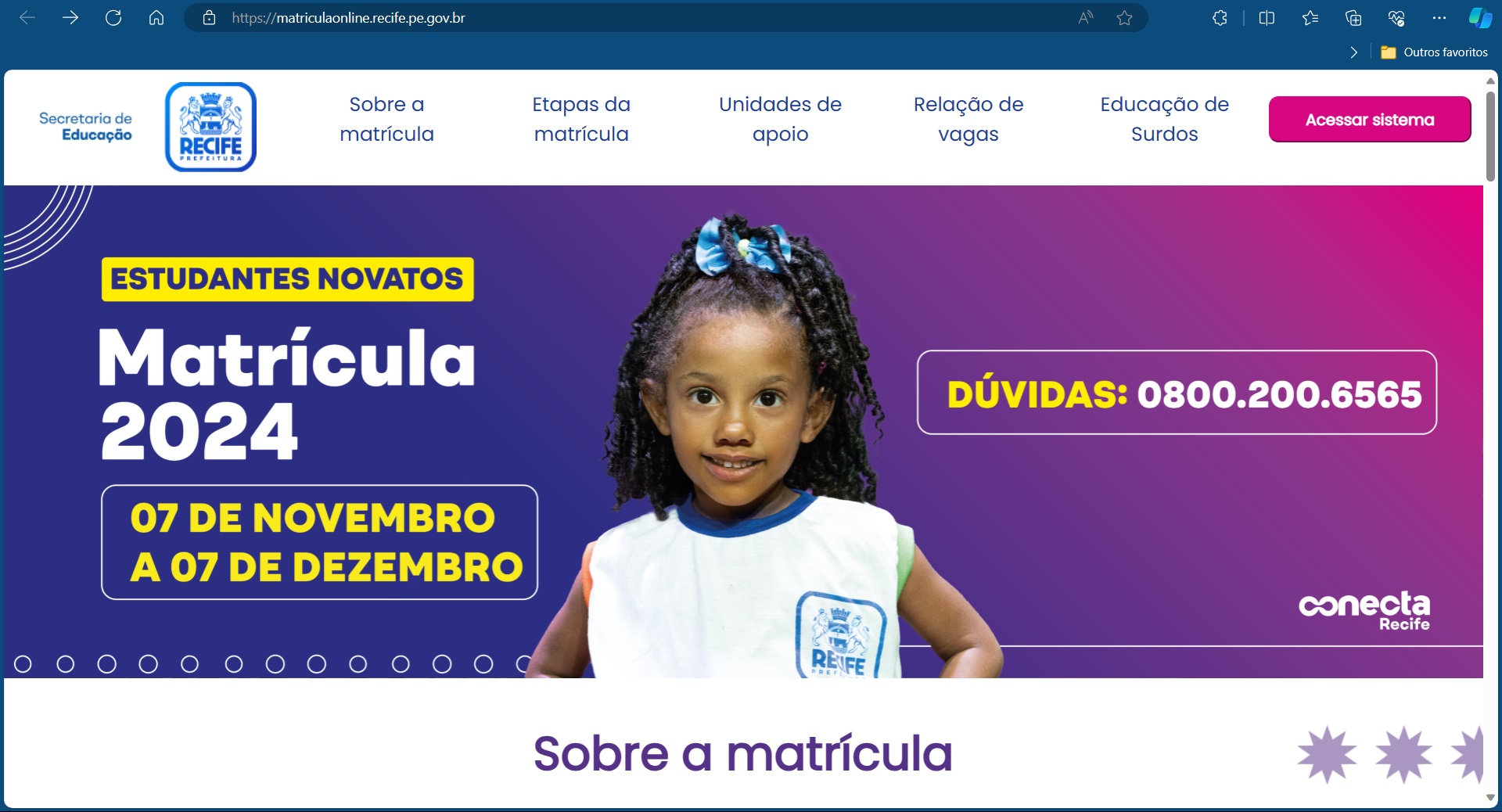 Portal Matrícula Online de Recife 